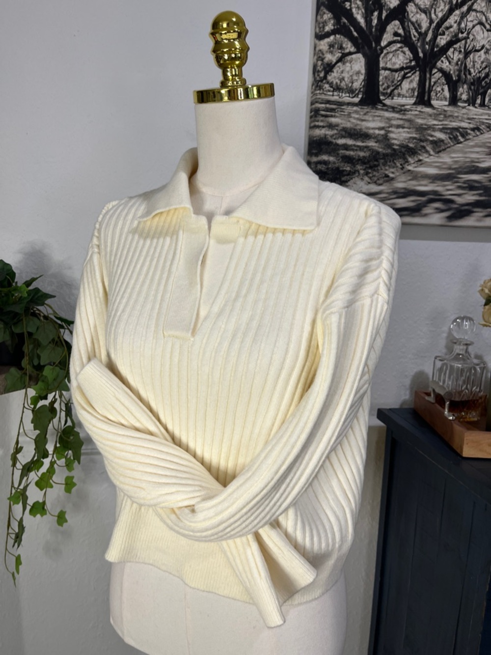 NWT The Drop Ivory Ribbed Polo Sweater - Marcy Women's Knit Pullover small - Picture 1 of 9